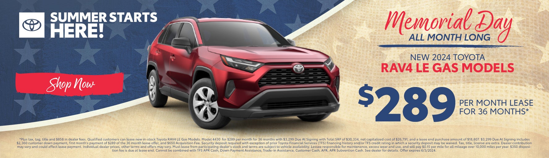 New 2024 Toyota RAV4 LE Gas Models $289/month for 36 months 